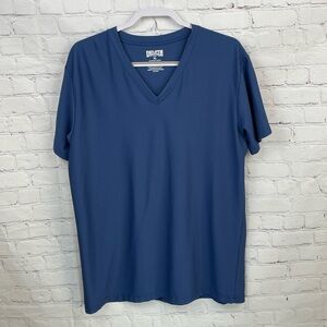 Duluth Trading Co Blue Short Sleeve Vee Neck Tee Shirt Nylon/Spandex Blend XL